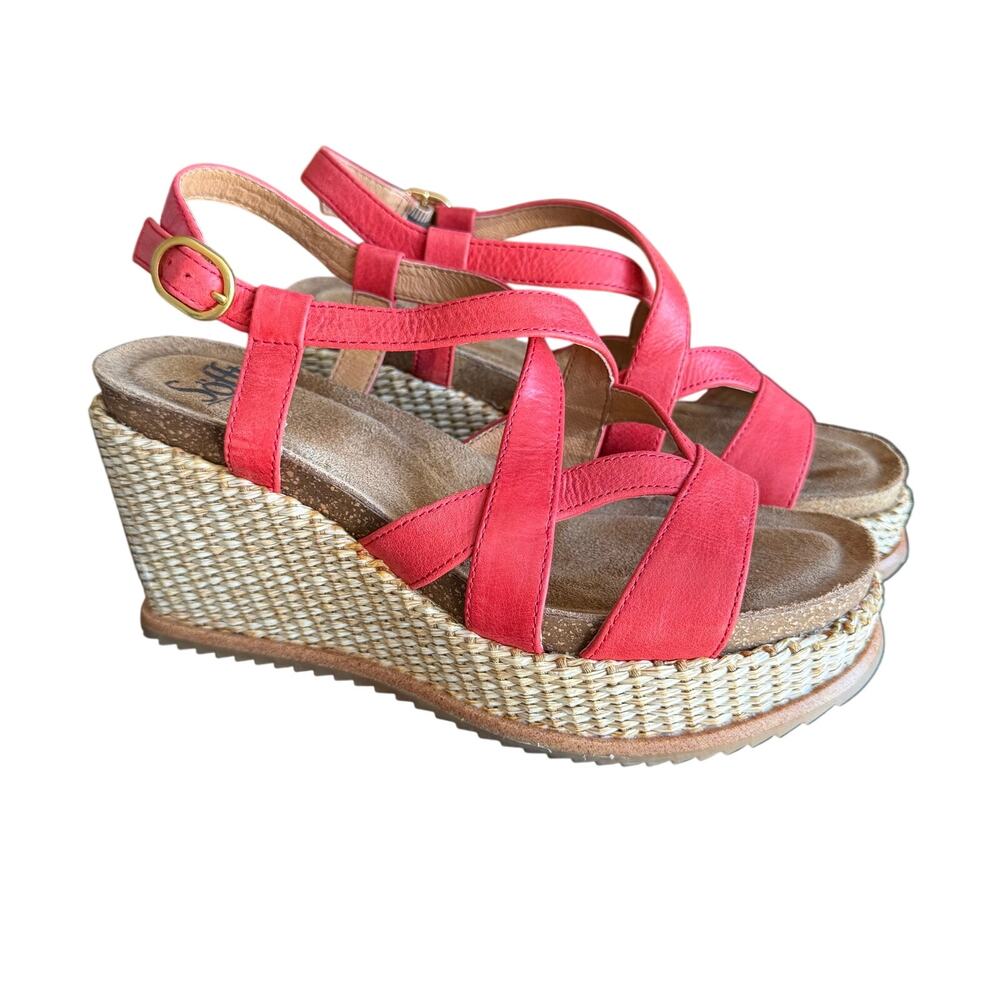 Sofft Devyn Women's Red Leather Strappy Wedge Sandals Comfort Shoes - Size 6.5 - Picture 2 of 10